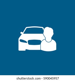 Car And Person User Flat Icon On Blue Background