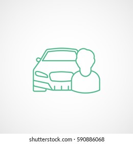 Car And Person User Green Line Icon On White Background