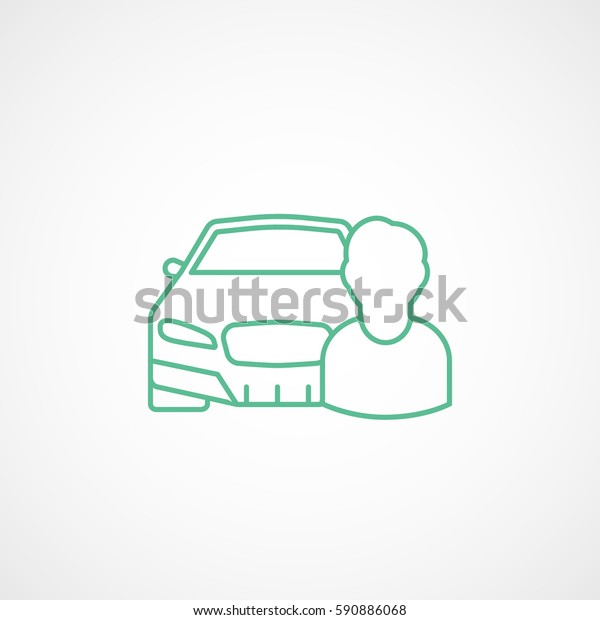 Car\
And Person User Green Line Icon On White\
Background