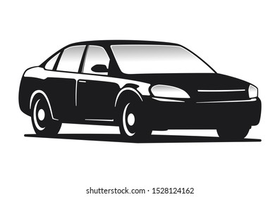 Car in perspective - vector illustration, black and white car illustration