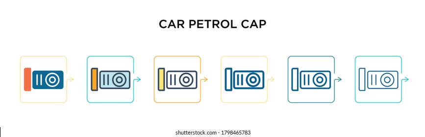 Auto-Ottokraftstoff-Cap Vektorsymbol in 6 verschiedenen modernen Stilen. Schwarze, zweifarbige Ottokraftstoff-Op-Op-Icons, die im vollen, Umriss-, Linien- und Schlagstil entworfen wurden. Vektorgrafik kann für Web, Mobile,