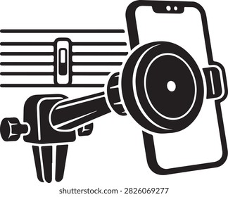 Car phone mount vector icon for air vent installation with smartphone holder