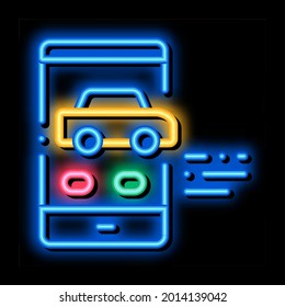 Pantalla del teléfono del coche vector de señal de luz neón. Icono brillante Car Phone Screen señal isométrica. ilustración de símbolo transparente