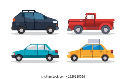Car pickup and taxi vehicles design, Transportation travel trip urban motor speed fast automotive and driving theme Vector illustration