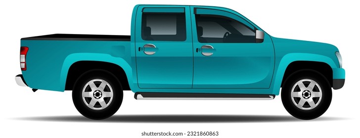 Car pickup, truck mockup realistic blue isolated on the background. Ready to apply to your design. Vector illustration.