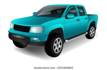 Car pickup, truck mockup realistic blue isolated on the background. Ready to apply to your design. Vector illustration.