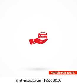 Car pictogram. icon. Eps 10 vector. Flat design. car on hand. machine taken in reliability. love cars. flat style 10 eps
