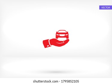 Car pictogram. icon. Eps 10 vector. Flat design. car on hand. machine taken in reliability. love cars. flat style 10 eps