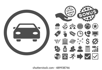 Car pictograph with bonus design elements. Vector illustration style is flat iconic symbols, gray color, white background.