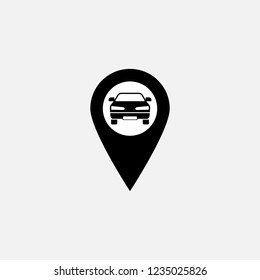 Car pin icon. Car point symbol. Flat design. Stock - Vector illustration