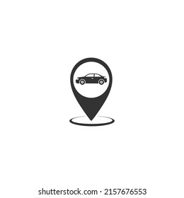 Icono de coche y pin, signo plano de diseño de vector