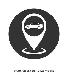 Car and pin icon, vector design in flat
