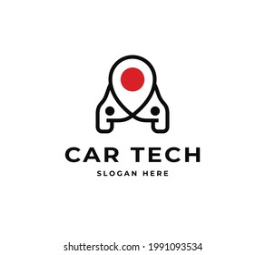 Car Pin Location Direction Icon Logo Symbol. Modern Technology Map Vector Logo  