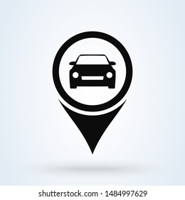 Car and pin location logo. Simple vector modern icon design illustration.