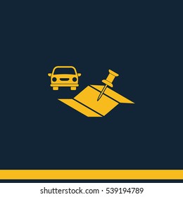 Car and pin on the map icon.