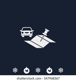 Car and pin on the map icon.
