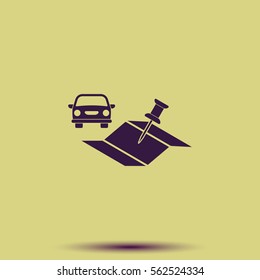Car and pin on the map icon.
