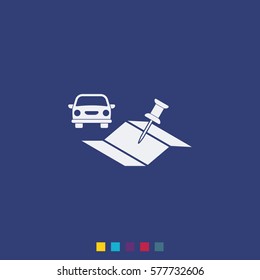 Car and pin on the map icon.