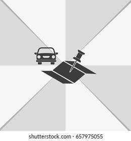Car and pin on the map icon.