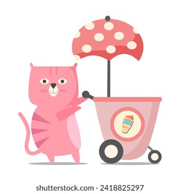 Car pink selling ice cream cartoon so cute. On white background. Vector illustration. 