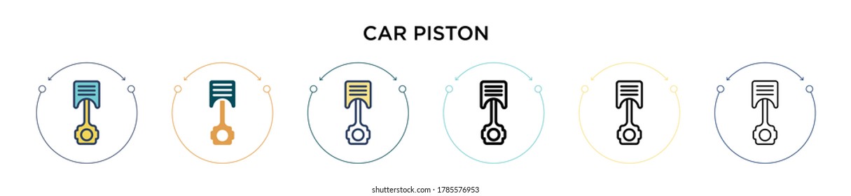 Car piston icon in filled, thin line, outline and stroke style. Vector illustration of two colored and black car piston vector icons design can be used for mobile, ui, web