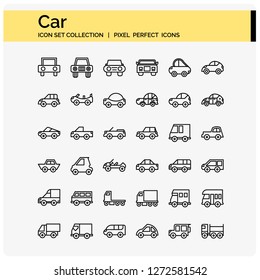 CAR pixel perfect icons set for ui and web design element 