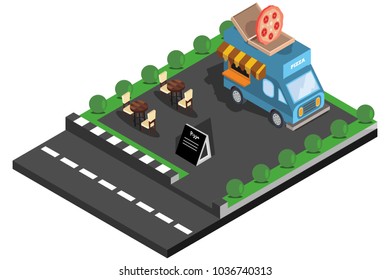 car pizza food in the park, vector illustration