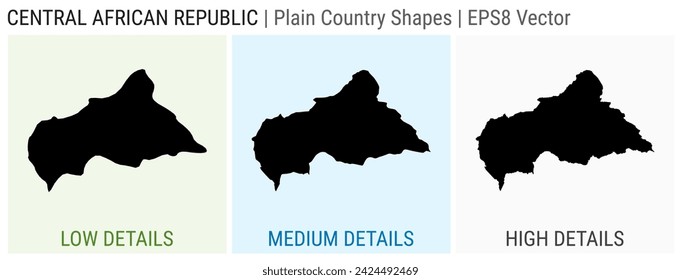 CAR - plain country shape. Low, medium, and high detailed maps of CAR. EPS8 Vector illustration.