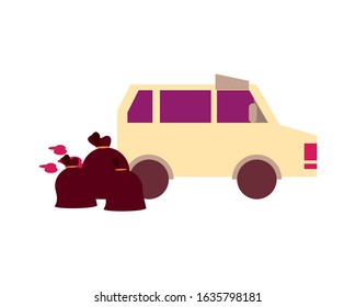 car with plastic garbage bags vector illustration design