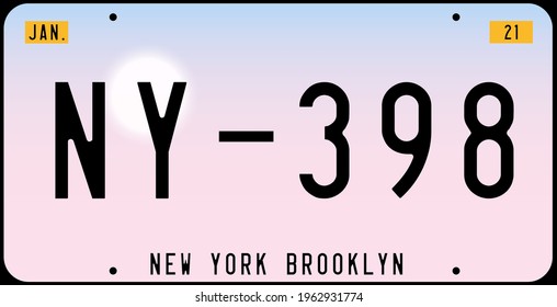 Car plates. Vehicle license numbers of different American states. Vector set road transport metal signs Vintage print for tee shirt graphics, sticker and poster design.