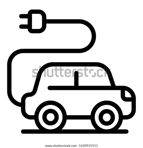 Car with plug icon. Outline\
car with plug vector icon for web design isolated on white\
background