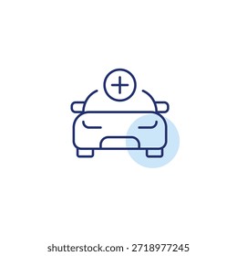 Coche y más. Mejorar de vehículos, asistencia en carretera. Icono de Vector de trazo perfecto y editable