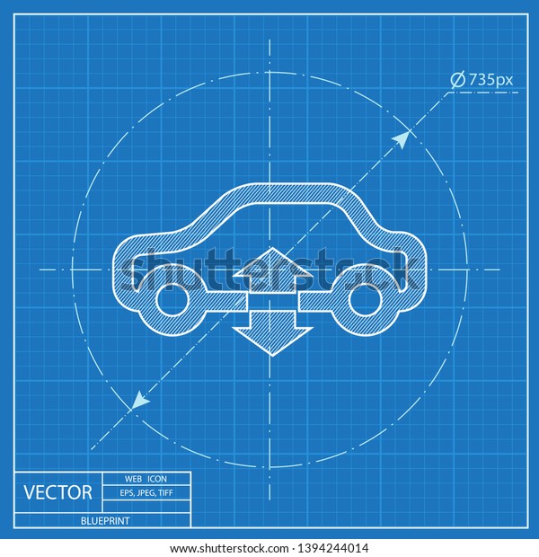 car pneumatic or hydraulic suspension\
warning vector hmi dashboard blueprint icon\
