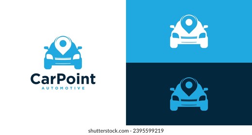 Car Point Logo Design. Car Location Pin Map Road with Minimalist Style Icon Symbol Vector Template Illustration.