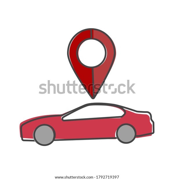 Car pointer icon. Positioning car cartoon\
style on white isolated\
background.