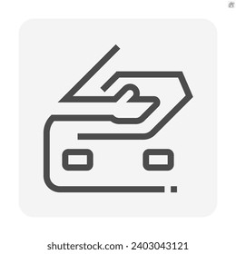 Icono de vector de esmalte de coche. Servicio de cuidado del automóvil mediante el uso de paño o toalla de microfibra para frotar o limpiar en la superficie exterior del automóvil, vehículo para limpiar, secar o encerar. Detestando por brillante. 48x48 píxeles.
