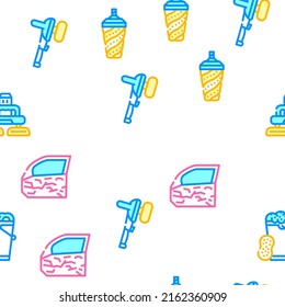 Car Polishing Tool Vector Seamless Pattern Color Line Illustration