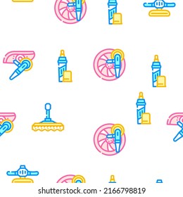 Car Polishing Tool Vector Seamless Pattern Color Line Illustration