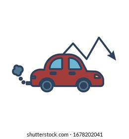 camión contaminante con flecha hacia abajo estilo de relleno icono diseño vectorial