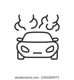 Car and polluting exhaust, linear icon. Environmental pollution. Line with editable stroke