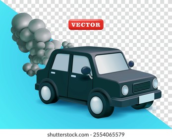 Car with pollution fumes. 3d vector, suitable for pollution and design elements