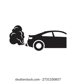 Car pollution icon vector illustration showing vehicle exhaust smoke fumes emission smog gas environment carbon concept isolated white background design element