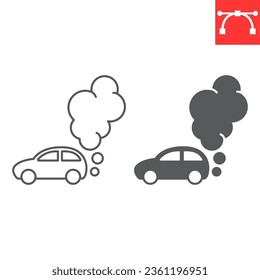 Car pollution line and glyph icon, climate change and ecology, Car emitting exhaust fumes vector icon, vector graphics, editable stroke outline sign, eps 10.