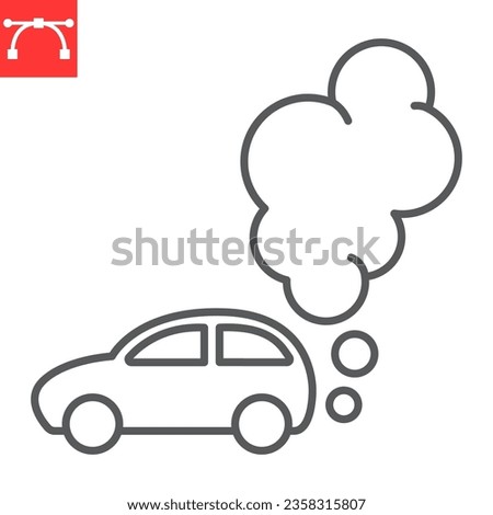 Car pollution line icon, climate change and ecology, Car emitting exhaust fumes vector icon, vector graphics, editable stroke outline sign, eps 10.