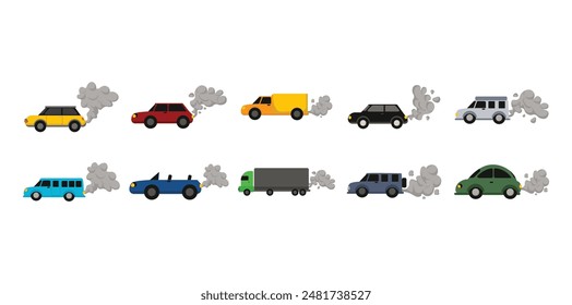 Car Pollution Vector Element Set