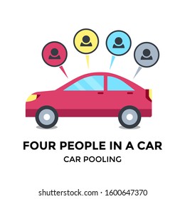 Car Pooling Four People In A Car Icon Vector