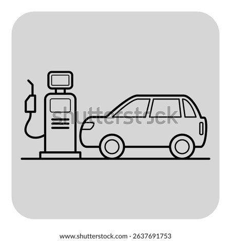 Car positioned next to gas pump ready for refueling. Gas station with display unit for pricing. Daily commutes or long trips concept