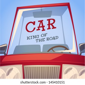 Car. Poster. Vector retro styled illustration.