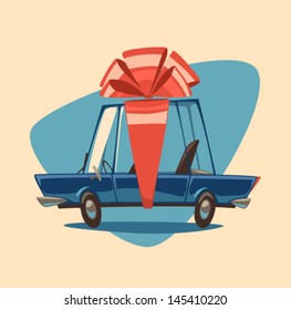 Car. Poster. Vector retro styled illustration.