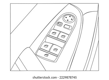 Interruptor del elevalunas eléctrico de alimentación del automóvil, ilustración vectorial